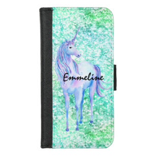 Mint Confetti Glitter Unicorn iPhone 8/7 Wallet Case