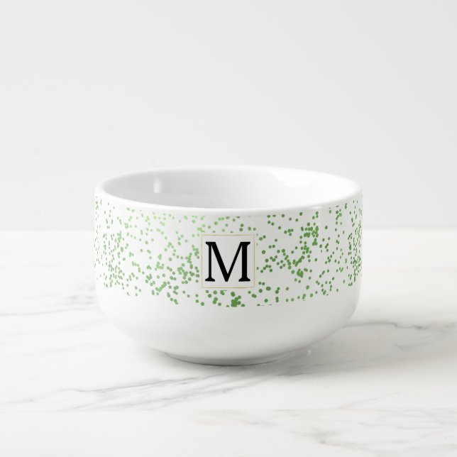 Mint Confetti Monogram Soup Mug (Front)
