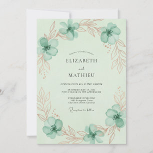 Mint Copper Blossom Wedding Invitation