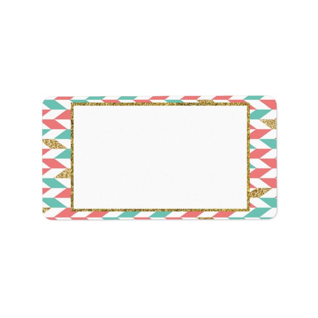 Mint Coral Gold Chevron Scatter Address Labels (Front)