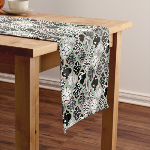 Mint Coral Hollywood Regency Moroccan Animal Print Short Table Runner