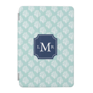 Mint Coral Reef Pattern and Monogram iPad Mini Cover