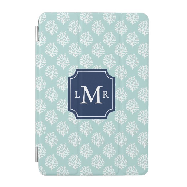 Mint Coral Reef Pattern and Monogram iPad Mini Cover (Front)