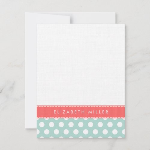 Mint &amp; Coral Ribbon Polka Dots Monogram Note Card