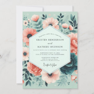 Mint Coral Romantic Bloom Wedding Invitation
