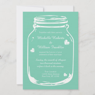 Mint country chic mason jar wedding invitations