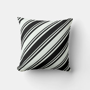 Mint Cream and Black Stripes/Lines Pattern Pillow