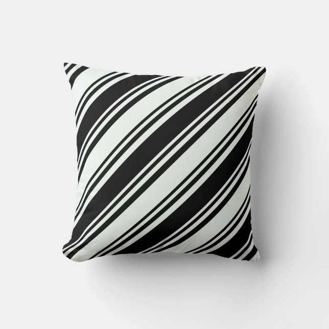 Mint Cream and Black Stripes/Lines Pattern Pillow (Front)