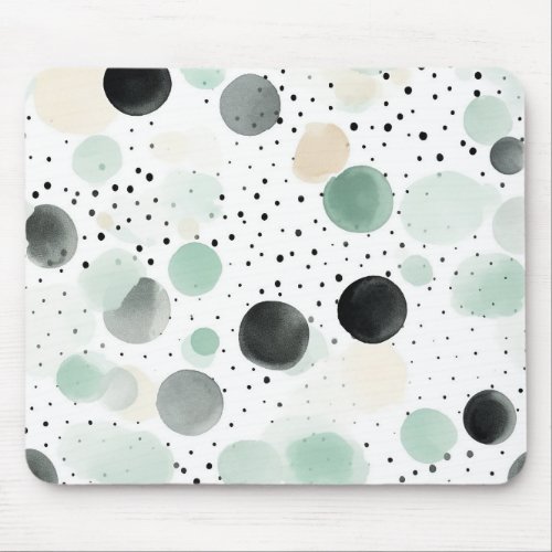Mint Cream Black Whimsical Dots Mouse Pad
