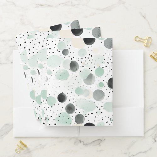 Mint Cream Black Whimsical Dots Pocket Folder