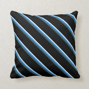 Mint Cream, Blue, Dark Slate Gray, and Black Throw Pillow