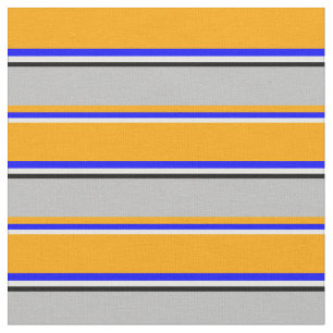 Mint Cream, Blue, Orange, Grey, and Black Pattern Fabric