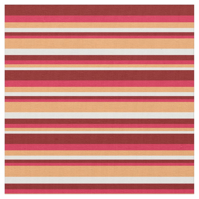 Mint Cream, Brown, Crimson & Maroon Lines Fabric (Close Up)