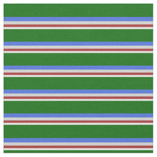 Mint Cream, Brown, Light Gray, Royal Blue & Green Fabric