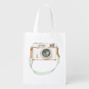 Mint Cream Camera Grocery Bag