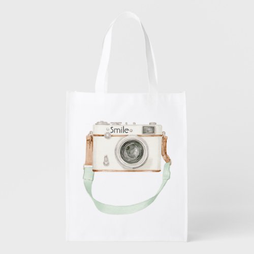 Mint Cream Camera Grocery Bag