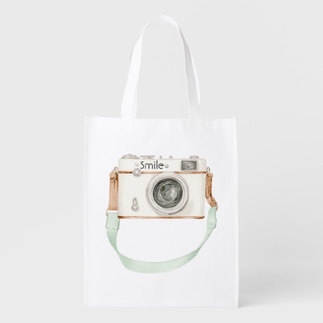 Mint Cream Camera Grocery Bag (Front)