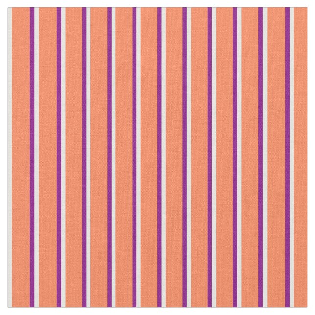 Mint Cream, Coral & Purple Lines/Stripes Pattern Fabric (Close Up)