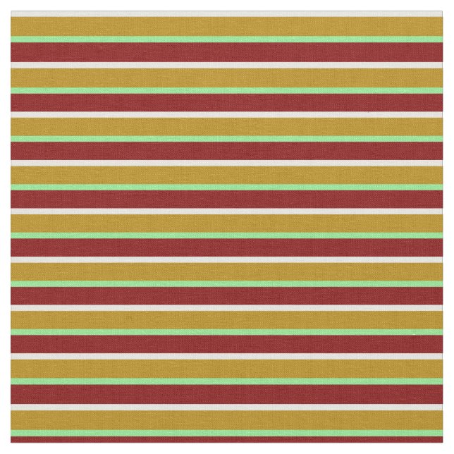 Mint Cream, Dark Goldenrod, Green & Maroon Lines Fabric (Close Up)