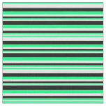 [ Thumbnail: Mint Cream, Green & Black Lines/Stripes Pattern Fabric ]
