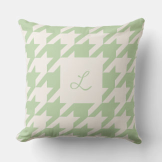 Mint Cream Houndstooth Monogrammed Throw Pillow