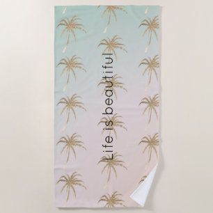 Mint Cream Ombre Tropical Gold Palm Trees Beach Towel