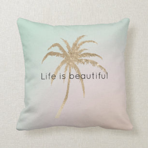 Mint Cream Ombre Tropical Gold Palm Trees          Throw Pillow