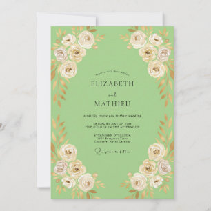 Mint Cream Ranunculus Eucalyptus Wedding Invitation