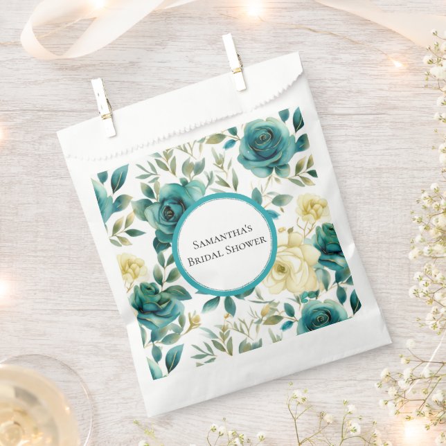 Mint Cream Rose Floral Bridal Shower Favor Bag (Clipped)