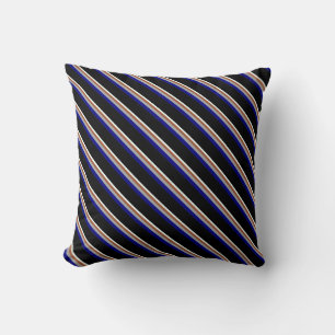 Mint Cream, Sienna, Dark Gray, Blue & Black Lines Throw Pillow