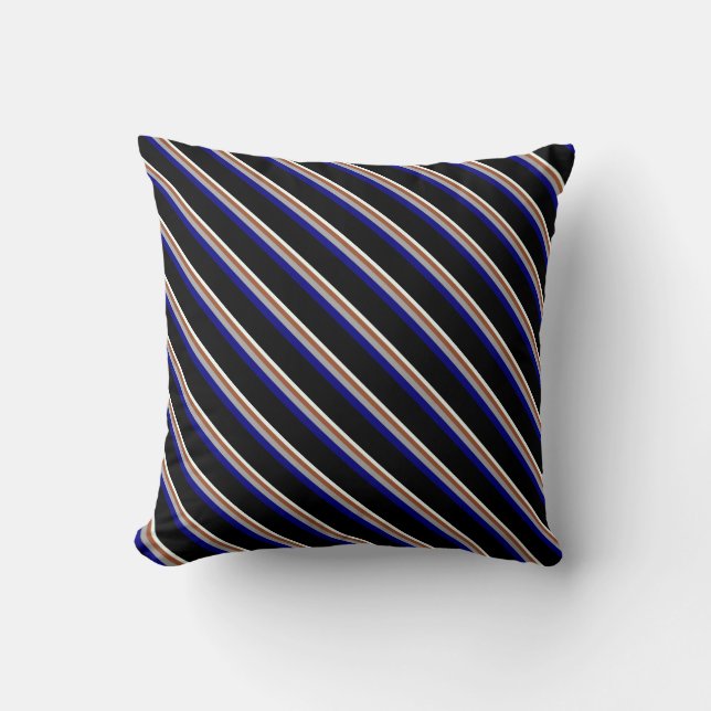 Mint Cream, Sienna, Dark Gray, Blue & Black Lines Throw Pillow (Front)