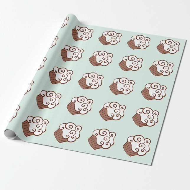 Mint Cupcake Wrapping Paper (Unrolled)
