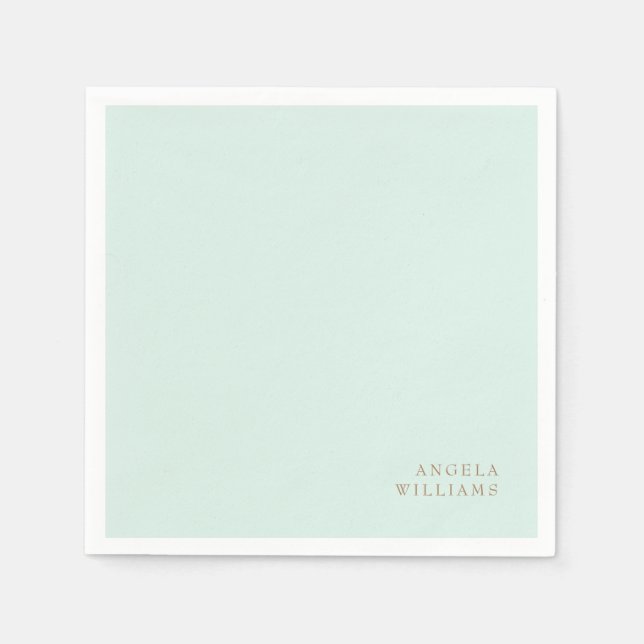 Mint Custom Gold Text Cocktail Napkins (Front)