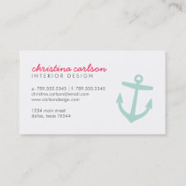 Mint Cute Nautical Anchor &amp; Stripes Business Card