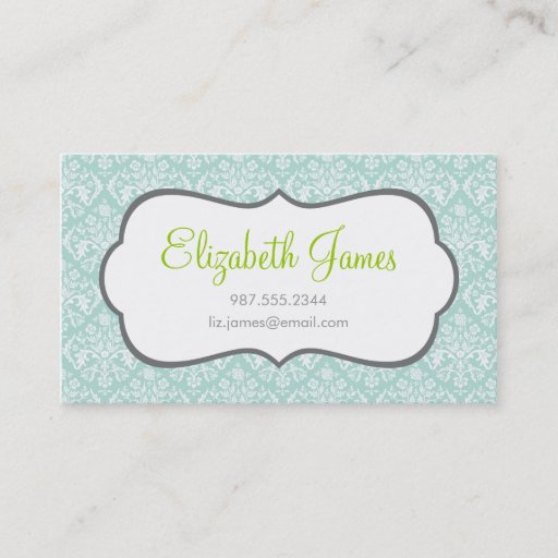 Customizable Mint Damask Business Cards