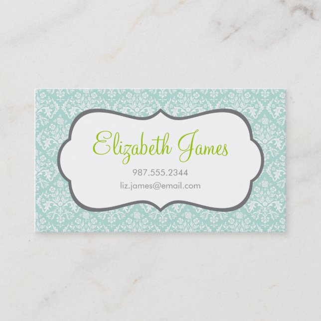 Mint Damask Business Card (Front)