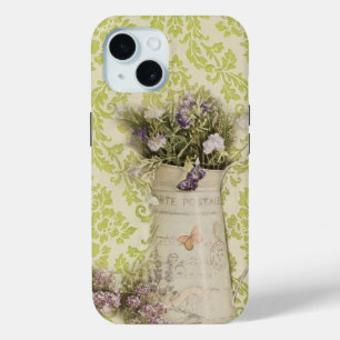 Mint damask lavender flower rustic french country iPhone 15 case