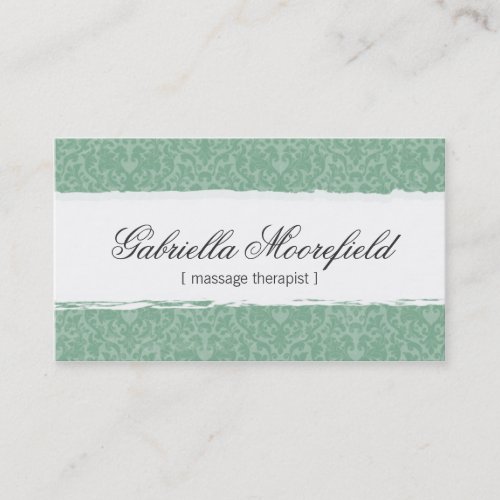 Mint Damask Massage Therapy Business Cards
