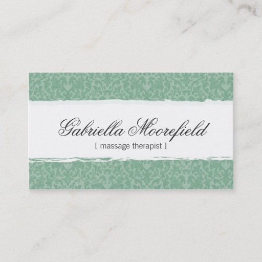 Customizable Mint Damask Massage Therapy Business Cards