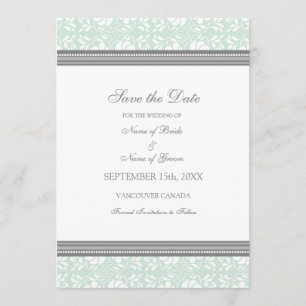 Mint Damask Photo Wedding Save the Date Card
