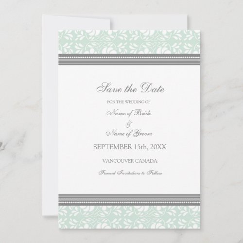 Mint Damask Photo Wedding Save the Date Card