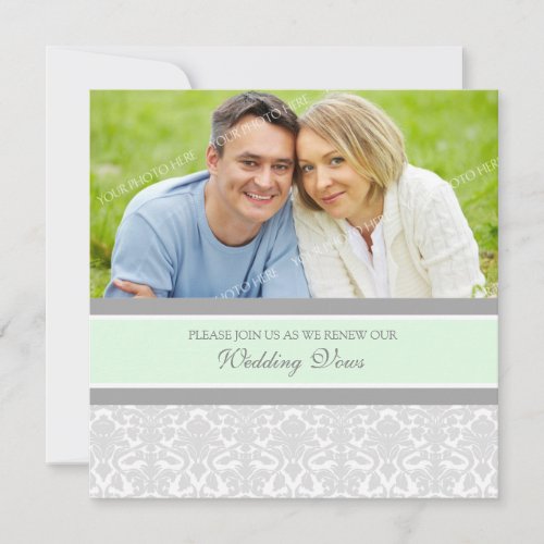 Mint Damask Photo Wedding Vow Renewal Invitations