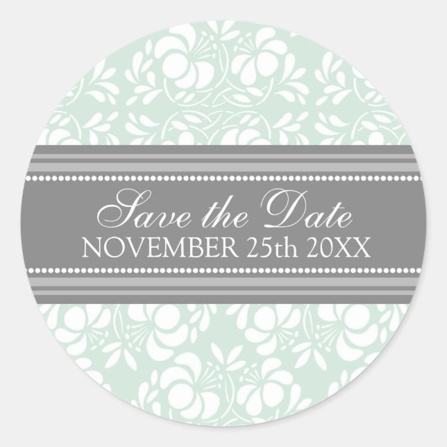 Mint Damask Save the Date Envelope Seal (Front)