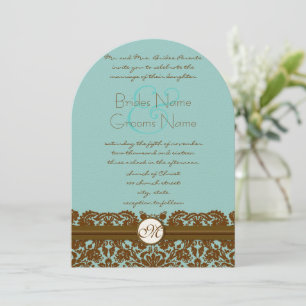 Mint Damask Wedding Monogram Investment Invitation