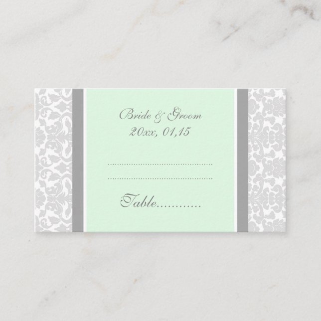 Mint Damask Wedding Table Place Setting Cards (Front)