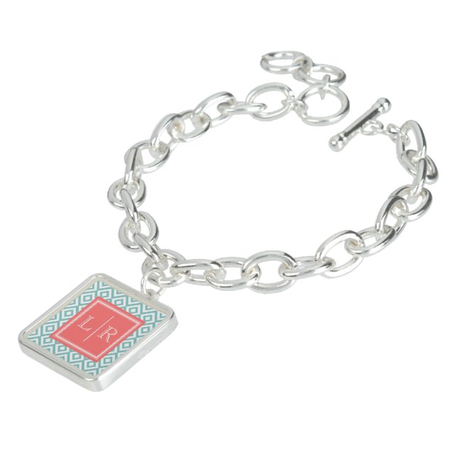 Mint Diamonds Pattern and Monogram Charm Bracelet (Side)