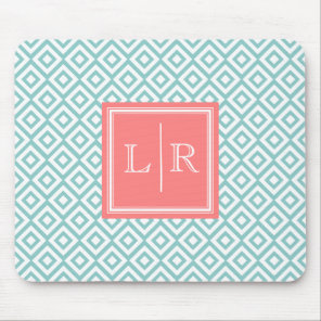 Mint Diamonds Pattern and Monogram Mouse Pad