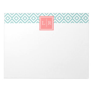 Mint Diamonds Pattern and Monogram Notepad