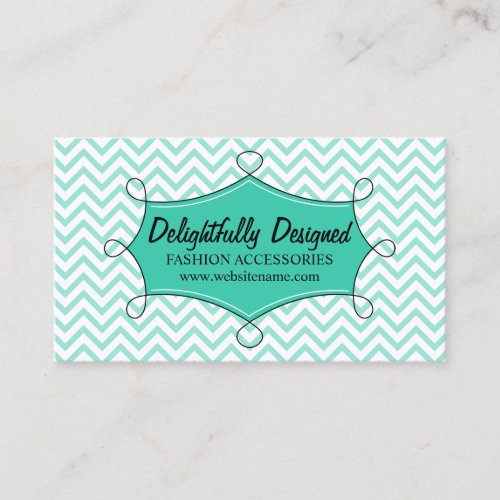 Mint Doodle Frame Chevron Zigzag Pattern Business Cards