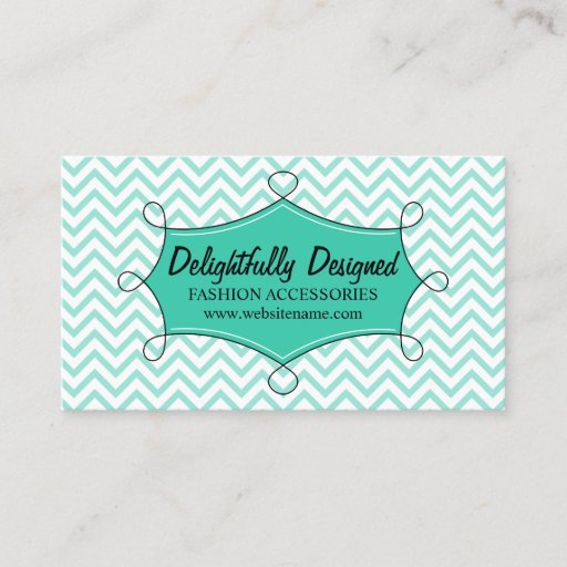 Customizable Mint Doodle Frame Chevron Zigzag Pattern Business Cards